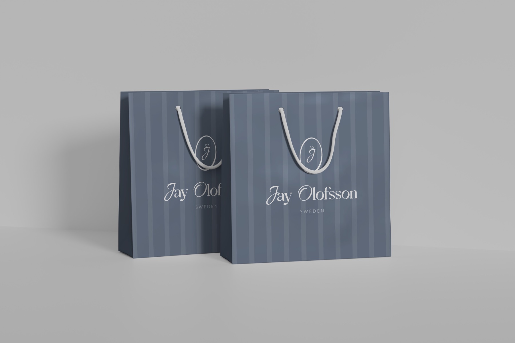 Navy pinstriped Jay Olofsson shopping bags